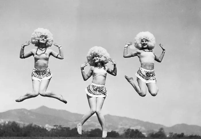 Framed Print : Three Girls With Afros In The Air Framed Print : Three Girls With Afros In The Air
