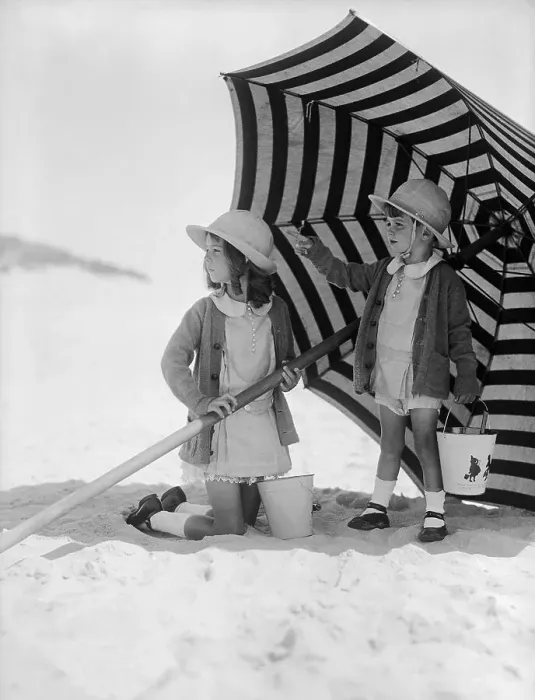 Framed Print : Girls with Beach Umbrella Framed Print : Girls with Beach Umbrella
