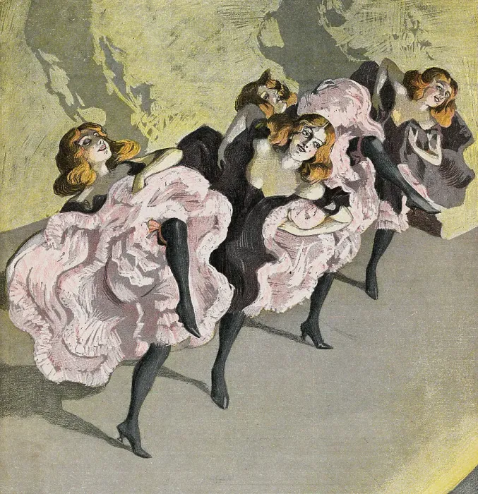 Framed Print : Four Girls Dancing Cancan Framed Print : Four Girls Dancing Cancan