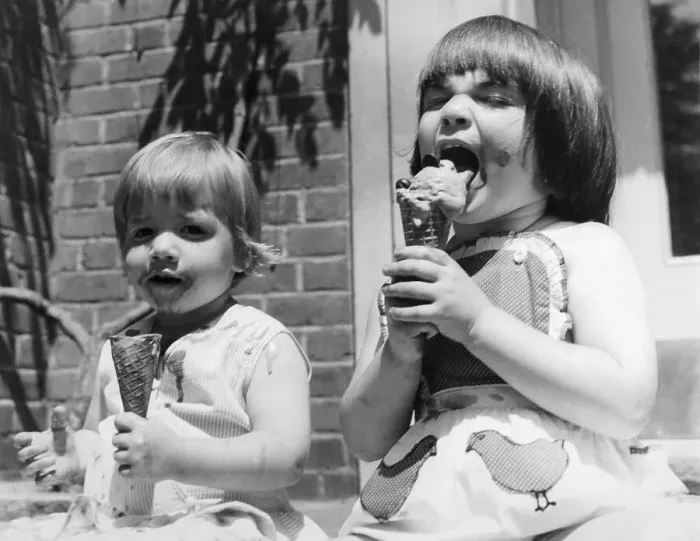 Framed Print : Two Girls Eating Ice Cream Cones Framed Print : Two Girls Eating Ice Cream Cones