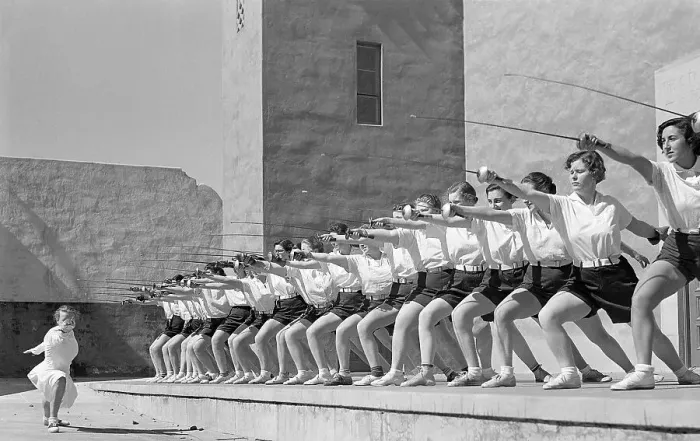 Framed Print : Girls in Fencing Position Framed Print : Girls in Fencing Position