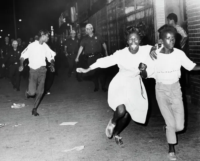 Framed Print : Girls Fleeing from Police During Riot Framed Print : Girls Fleeing from Police During Riot