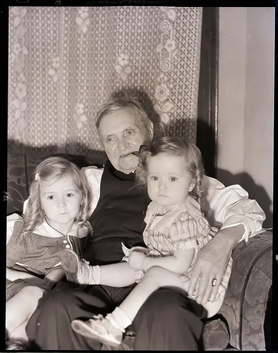Framed Print : Two Girls on Grandfather's Lap Framed Print : Two Girls on Grandfather's Lap