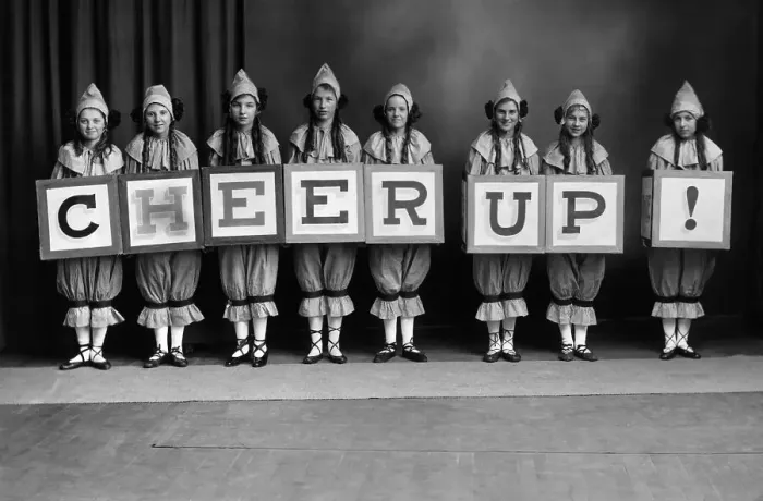Framed Print : Girls Holding Cheer Up! Letters Framed Print : Girls Holding Cheer Up! Letters