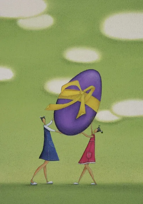 Framed Print : Girls Holding a Large Easter Egg Framed Print : Girls Holding a Large Easter Egg