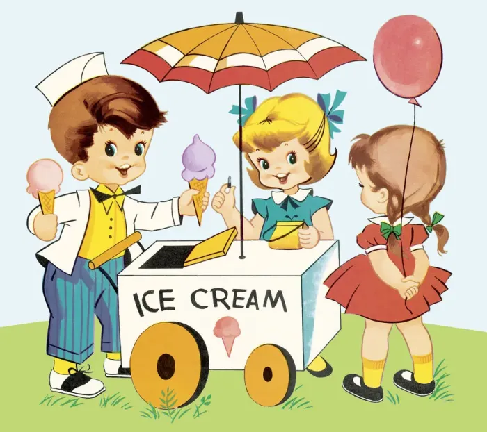 Framed Print : Girls at an Ice Cream Cart Framed Print : Girls at an Ice Cream Cart