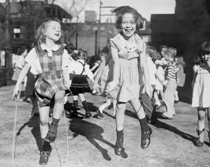 Framed Print : Girls Jumping Rope on Playground Framed Print : Girls Jumping Rope on Playground