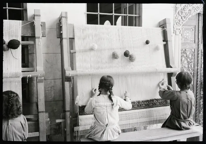 Framed Print : Girls At Looms In Rug Factory Framed Print : Girls At Looms In Rug Factory