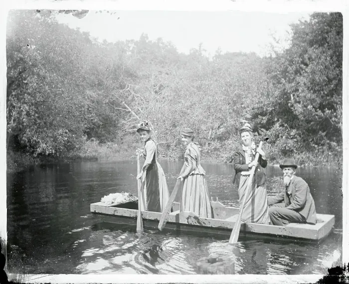 Framed Print : Girls and Man in Flat Rowboat Framed Print : Girls and Man in Flat Rowboat