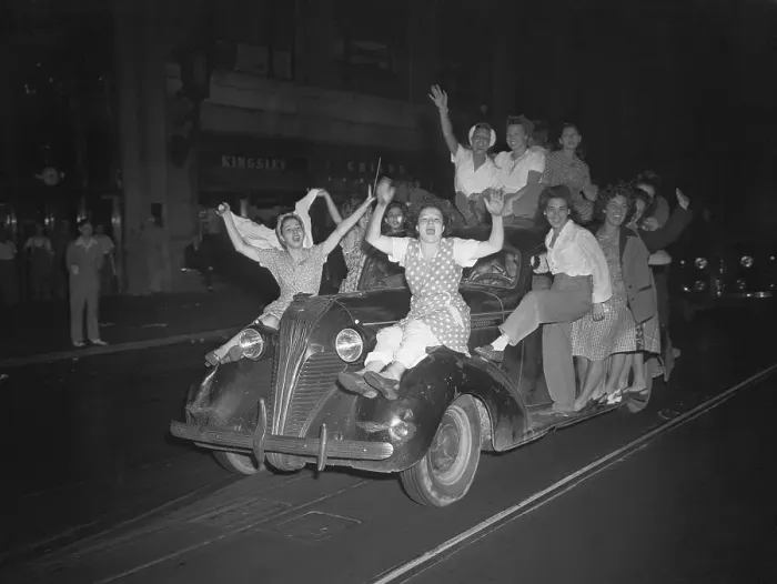 Framed Print : Girls In Pajamas On Car Celebrate Victor Framed Print : Girls In Pajamas On Car Celebrate Victor
