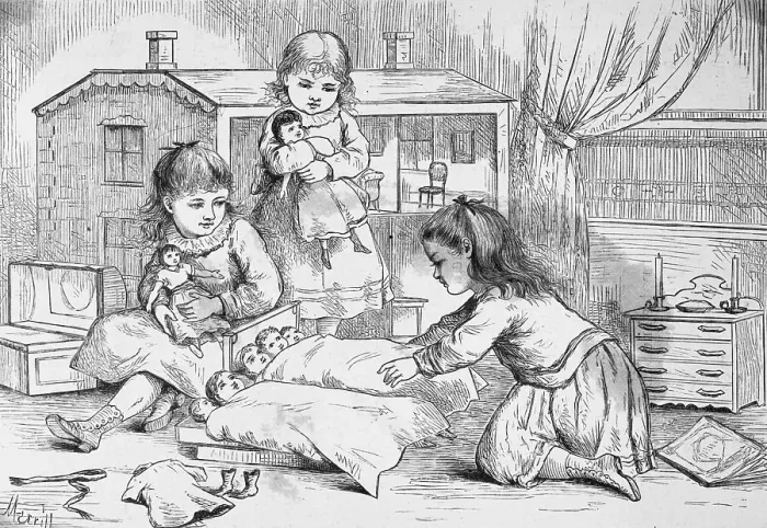 Framed Print : Girls Playing with Dolls Framed Print : Girls Playing with Dolls