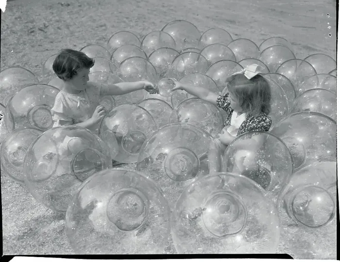 Framed Print : Girls Playing Inside Glass Balls Framed Print : Girls Playing Inside Glass Balls