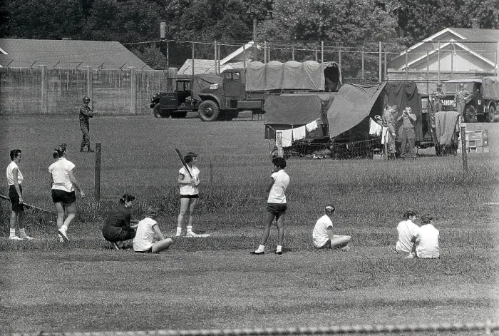 Framed Print : Girls Playing Softball in Field Framed Print : Girls Playing Softball in Field