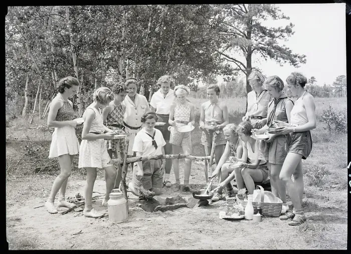 Framed Print : Girls Scouts Preparing Meal At Campfire Framed Print : Girls Scouts Preparing Meal At Campfire