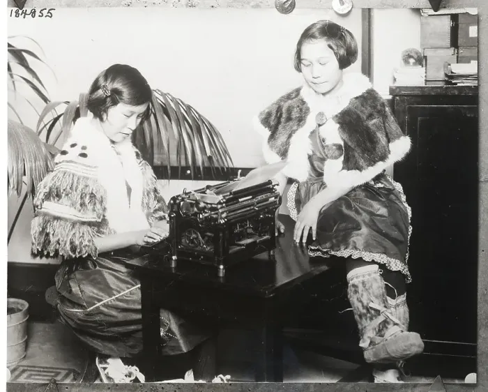 Framed Print : Girls Seated At Typewriter Framed Print : Girls Seated At Typewriter