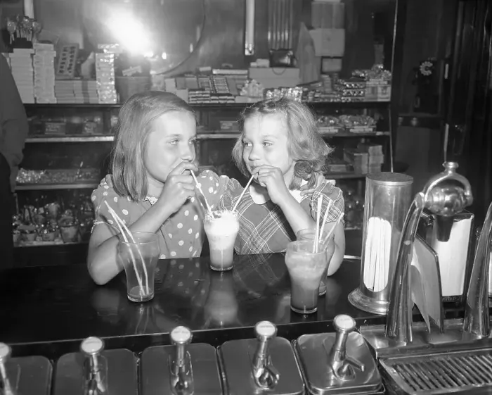 Framed Print : Girls Sharing an Ice Cream Soda Framed Print : Girls Sharing an Ice Cream Soda