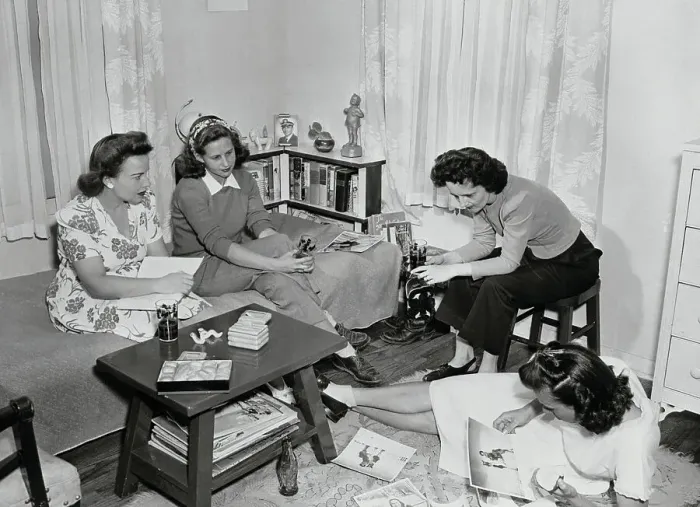 Framed Print : Girls Sitting Around Room Talking Framed Print : Girls Sitting Around Room Talking