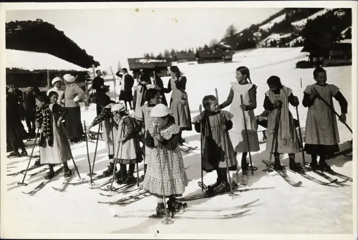Framed Print : Girls on Skis About to Race / Switzerland Framed Print : Girls on Skis About to Race / Switzerland