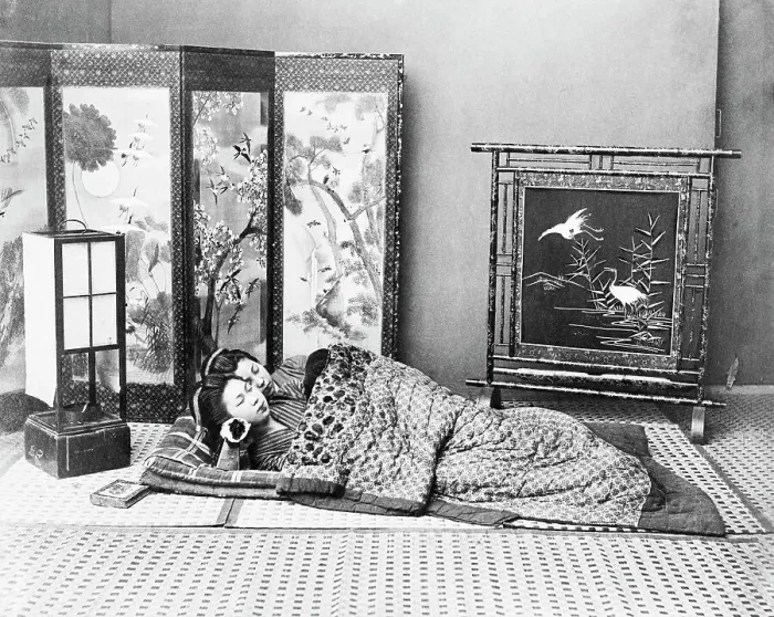 Framed Print : Two Girls Sleeping In Japanese Setting Framed Print : Two Girls Sleeping In Japanese Setting