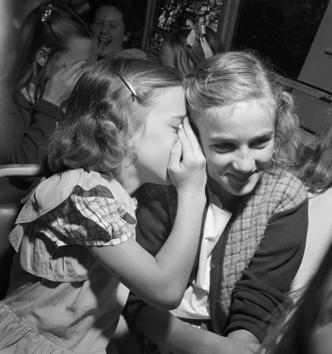 Framed Print : Girls Whisper A Secret On School Bus