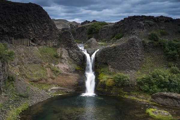 Gjarfoss waterfall, basalt rocks, Thjorsardalur valley, Southern Region, Iceland