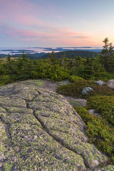 Glacial striations in granite on summit of Cadillac Mountain, Acadia National Park, Maine, USA
