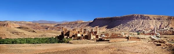 The Glaoui Kasbahs in the Ounilla valley surrounded by the hammada stone desert in the foothills of the Altas mountains, Tamedaght, Morocco
