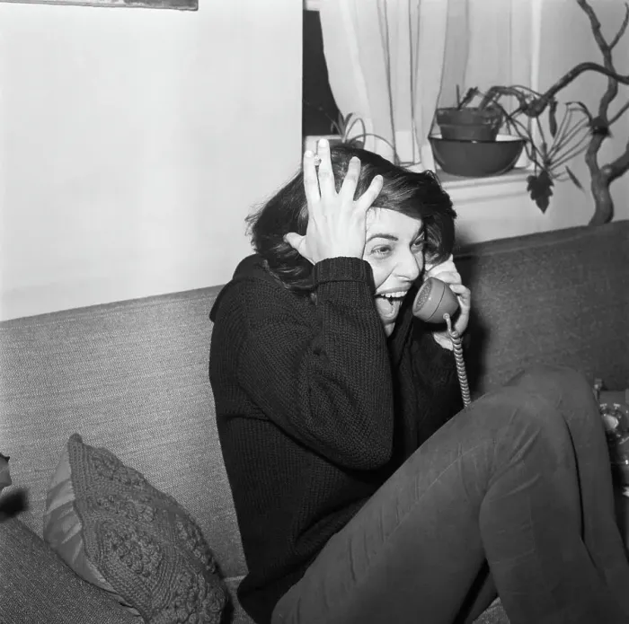 Framed Print : Gleeful Anne Bancroft on the Telephone