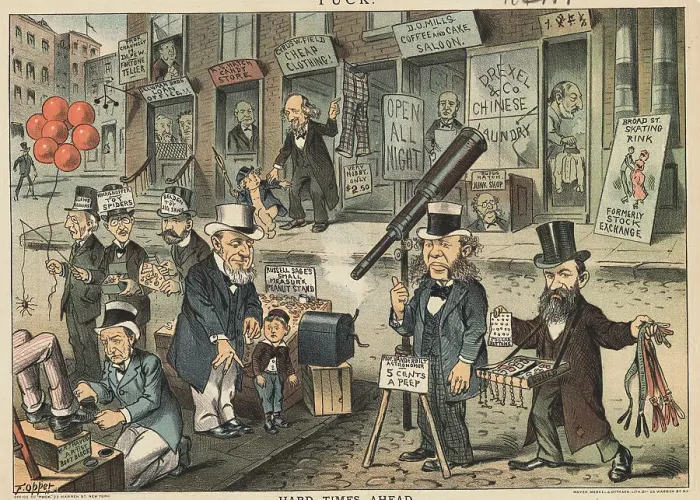 Framed Print : Gloomy Cartoon on Woes of Wall Street Condition Framed Print : Gloomy Cartoon on Woes of Wall Street Condition