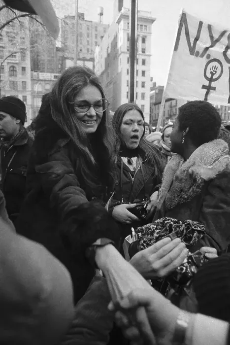 Framed Print : Gloria Steinem Shaking Hands with Demonstrators