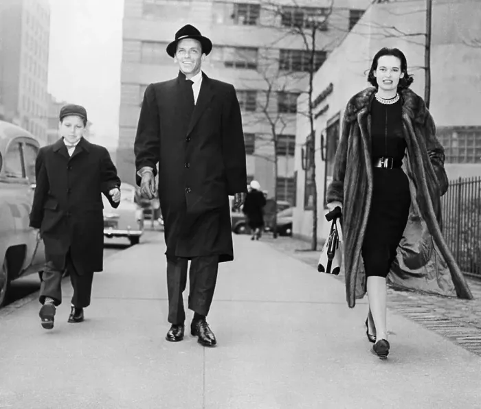 Framed Print : Gloria Vanderbilt Walking with Frank Sinatra and His Son Framed Print : Gloria Vanderbilt Walking with Frank Sinatra and His Son
