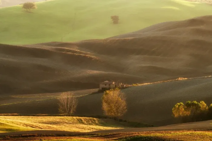 Framed Print : Glowing Autumn light on Val D Orcia hills Framed Print : Glowing Autumn light on Val D Orcia hills