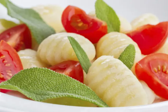 Framed Print : Gnocchi, tomatoes, basil