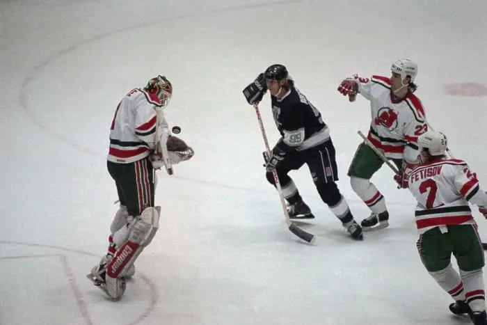 Framed Print : Goalie Stops Wayne Gretzky Shot Framed Print : Goalie Stops Wayne Gretzky Shot