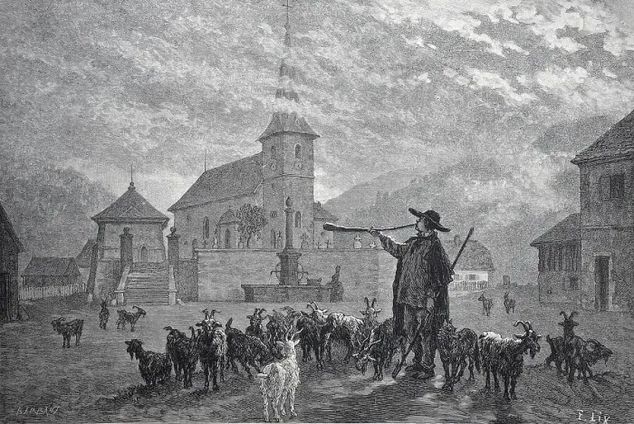 Framed Print : Goat herder in a village in Alsace, 1878, France, Historic, digitally restored reproduction of an original 19th-century painting Framed Print : Goat herder in a village in Alsace, 1878, France, Historic, digitally restored reproduction of an original 19th-century painting