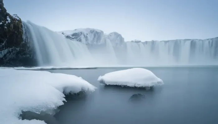 Framed Print : Godafoss waterfall in winter