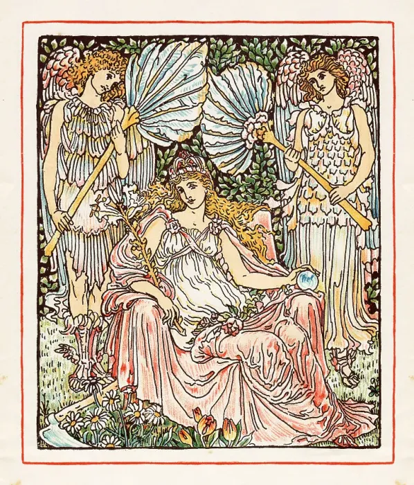 Framed Print : Goddess with two angels Art nouveau design book illustration 1899 Framed Print : Goddess with two angels Art nouveau design book illustration 1899