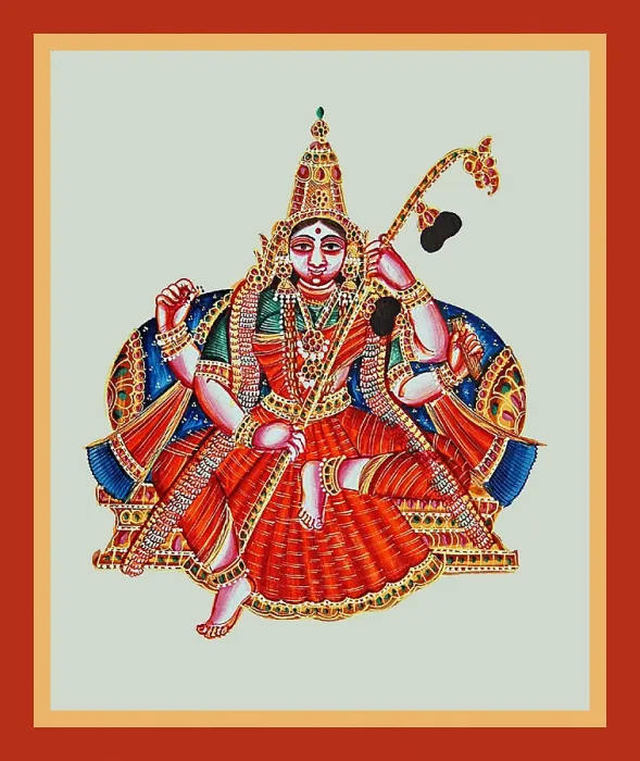 Framed Print : Goddess Sarasvatī sits in lalitasana on a throne