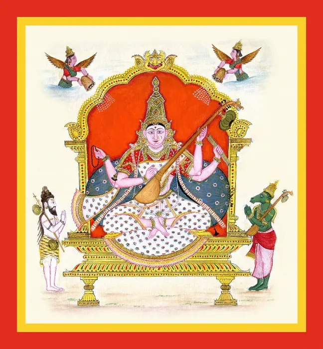 Framed Print : Goddess Sarasvatī on a throne Framed Print : Goddess Sarasvatī on a throne