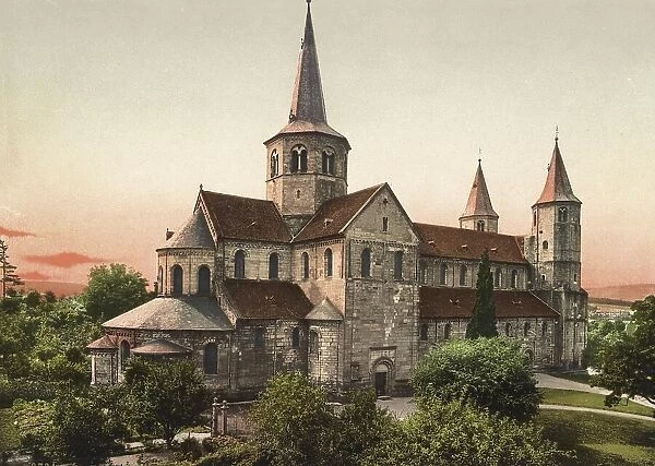 The Godehardi Church, Basilica of St. Godehard, in Hildesheim, Lower Saxony, Germany, Historic, Photochrome print from the 1890s