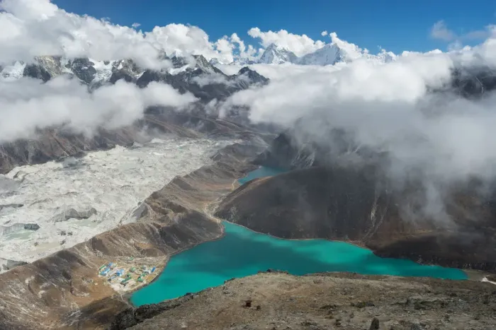 Framed Print : Gokyo lake and village from Gokyo Ri Framed Print : Gokyo lake and village from Gokyo Ri