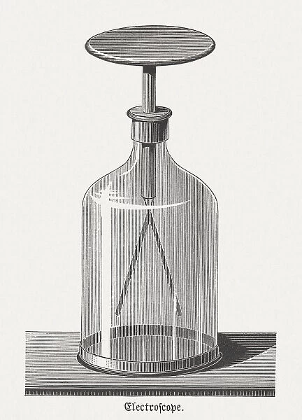 Gold leaf electroscope (1787) by Bennet, wood engraving, published 1880