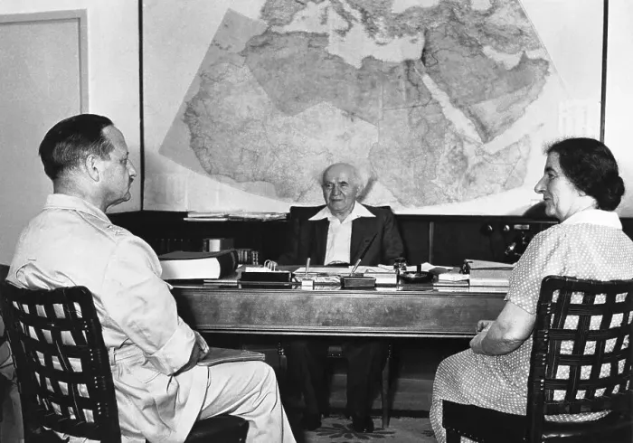 Framed Print : Golda Meir With David Ben Gurion and Military General Framed Print : Golda Meir With David Ben Gurion and Military General