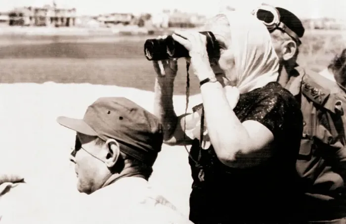Framed Print : Golda Meir Surveys Field with Binoculars Framed Print : Golda Meir Surveys Field with Binoculars