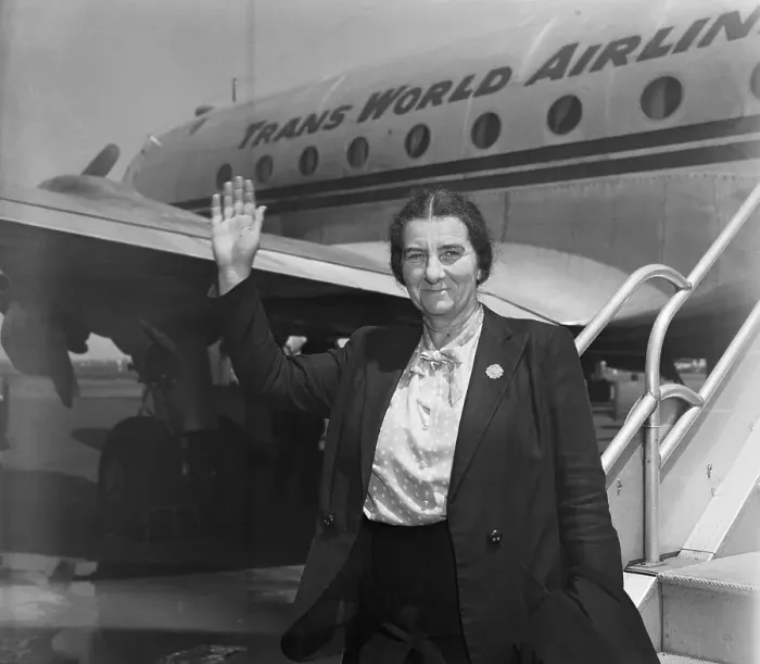 Framed Print : Golda Meir Waving Beside Plane Framed Print : Golda Meir Waving Beside Plane