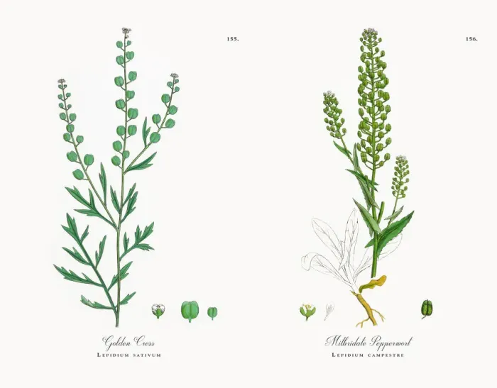 Framed Print : Golden Cress, Lepidium sativum, Victorian Botanical Illustration, 1863 Framed Print : Golden Cress, Lepidium sativum, Victorian Botanical Illustration, 1863