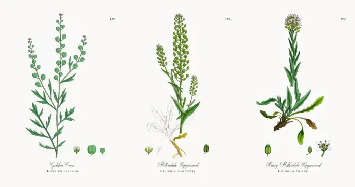 Framed Print : Golden Cress, Lepidium sativum, Victorian Botanical Illustration, 1863 Framed Print : Golden Cress, Lepidium sativum, Victorian Botanical Illustration, 1863