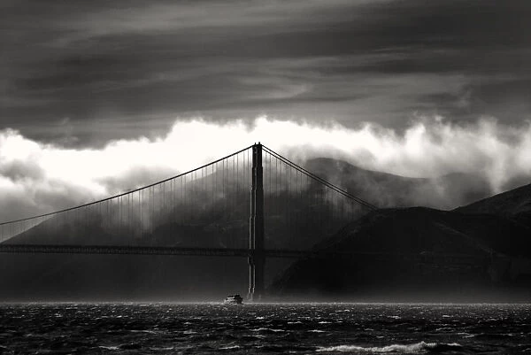 Golden Gate Bridge. Moody, noir-like shot of the Golden Gate Bridge