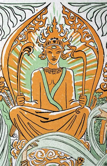 Framed Print : Golden Hindu god holding a snake and feather, Jugendstil, German Art Nouveau, 1890s, 19th Century Framed Print : Golden Hindu god holding a snake and feather, Jugendstil, German Art Nouveau, 1890s, 19th Century