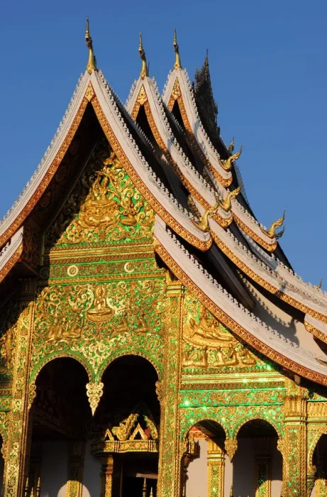 Framed Print : Golden, Ornate Facade of Haw Pha Bang Temple, Laos